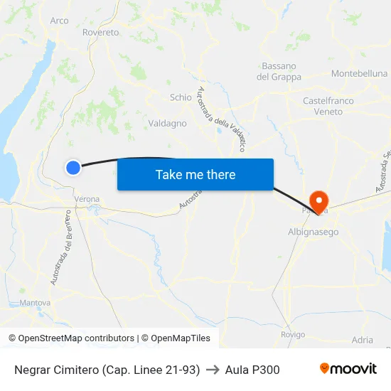Negrar Cemetery (Lines 21-93 Terminal) to P300 Hall map