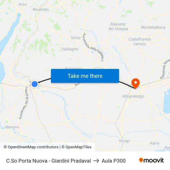 Porta Nuova Course - Pradaval Gardens to P300 Hall map