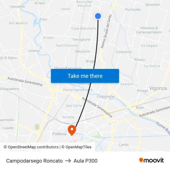Campodarsego Roncato to P300 Hall map