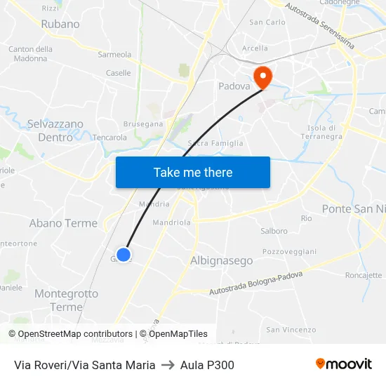 Via Roveri/Via Santa Maria to P300 Hall map