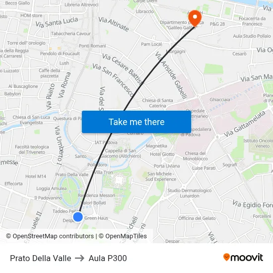 Prato Della Valle to P300 Hall map