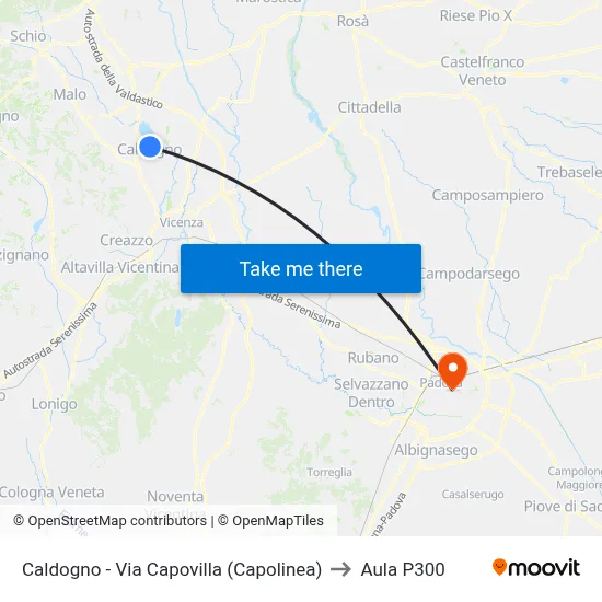Caldogno - Via Capovilla (Terminal) to P300 Hall map