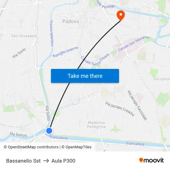 Bassanello Station to P300 Hall map