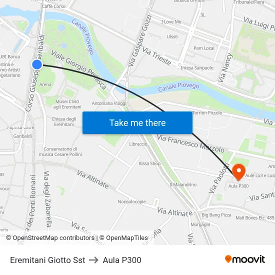 Eremitani Giotto Station to P300 Hall map