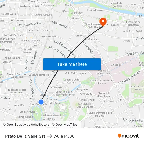 Prato Della Valle Station to P300 Hall map