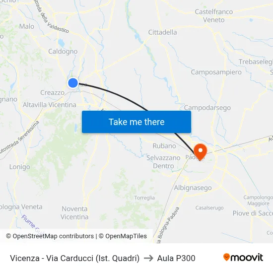 Vicenza - Via Carducci (Quadri Institute) to P300 Hall map