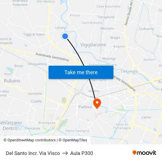 Del Santo at Via Visco Intersection to P300 Hall map