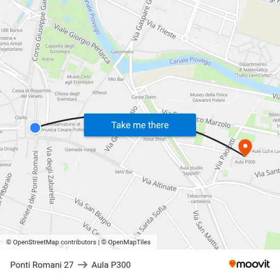 Ponti Romani 27 to Aula P300 map