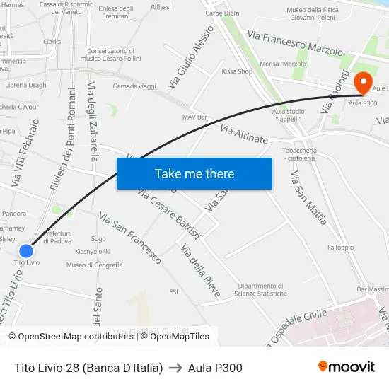 Tito Livio 28 (Banca D'Italia) to Aula P300 map