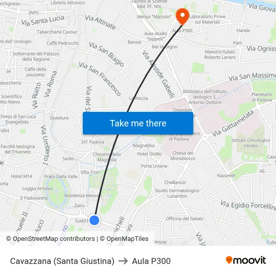Cavazzana (Santa Giustina) to P300 Hall map