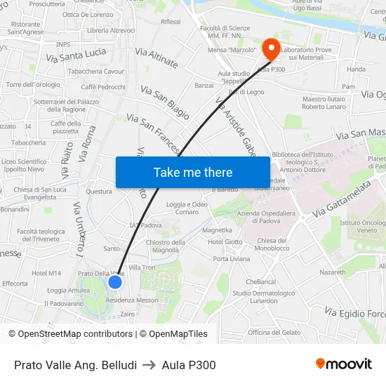 Prato Valle Corner Belludi to P300 Hall map