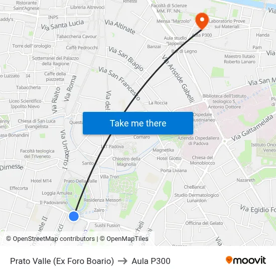 Prato Valle (Former Cattle Market) to P300 Hall map