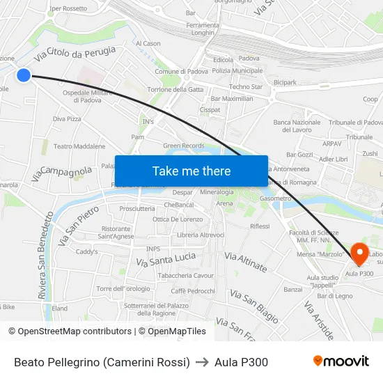 Beato Pellegrino (Camerini Rossi) to P300 Hall map