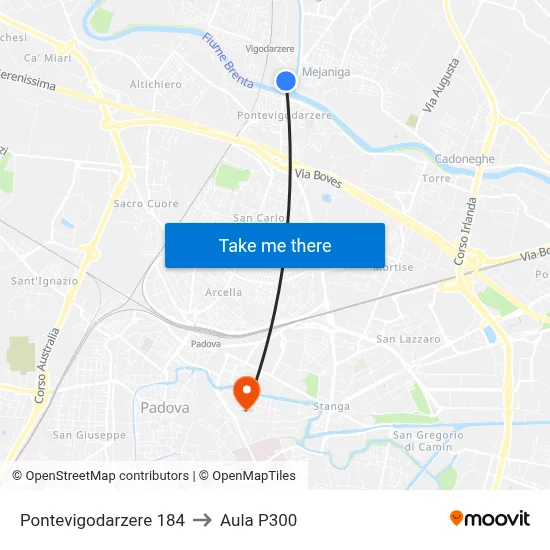 Pontevigodarzere 184 to P300 Hall map