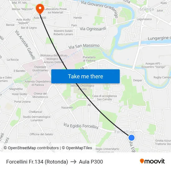 Forcellini 134 (Roundabout) to P300 Hall map