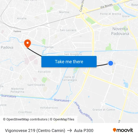 Vigonovese 219 (Camin Center) to P300 Hall map
