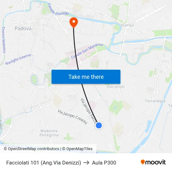 Facciolati 101 (Corner of Via Denizzi) to P300 Hall map