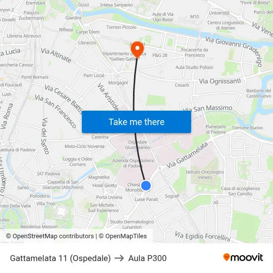 Gattamelata 11 (Hospital) to P300 Hall map