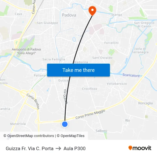 Guizza Area C. Porta Street to P300 Hall map