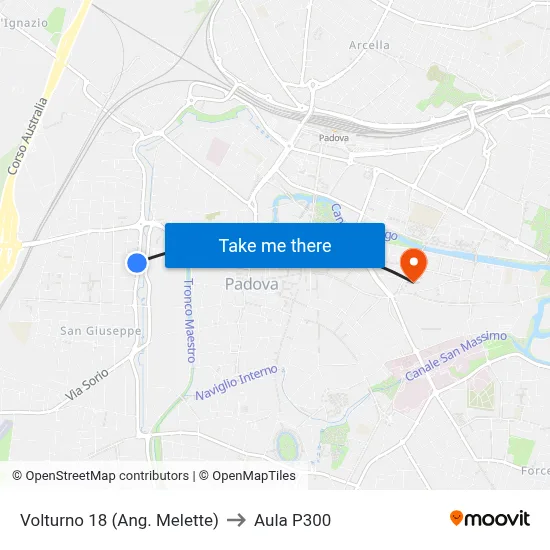 Volturno 18 (Corner Melette) to P300 Hall map