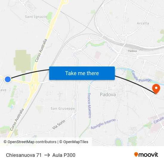 Chiesanuova 71 to P300 Hall map