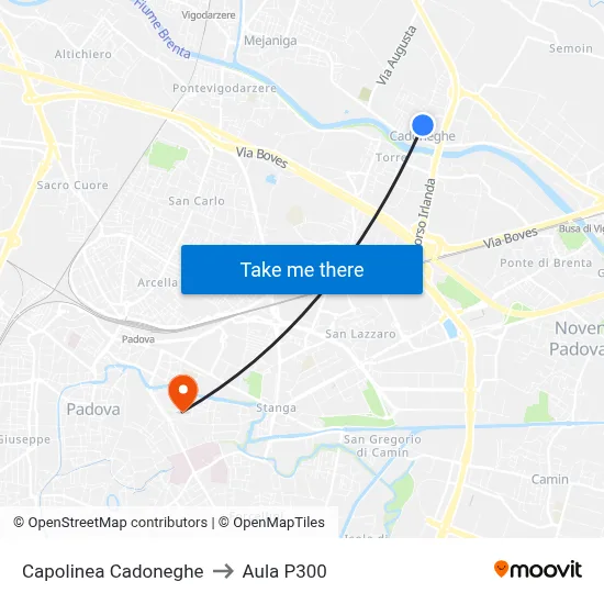 Cadoneghe Terminal to P300 Hall map
