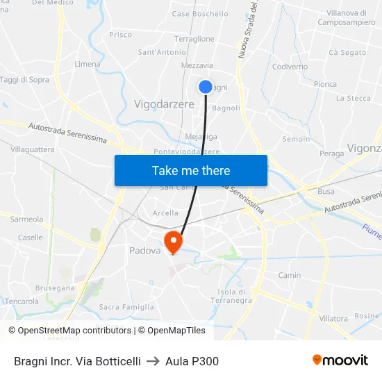 Bragni Botticelli Street Junction to P300 Hall map