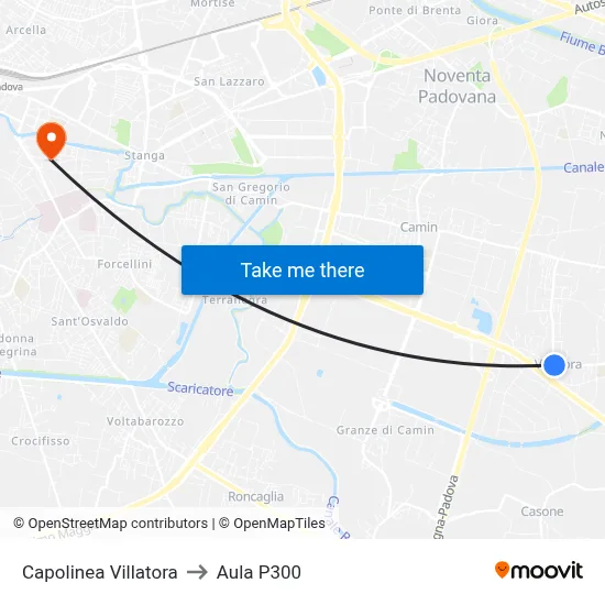 Villatora Terminal to P300 Hall map