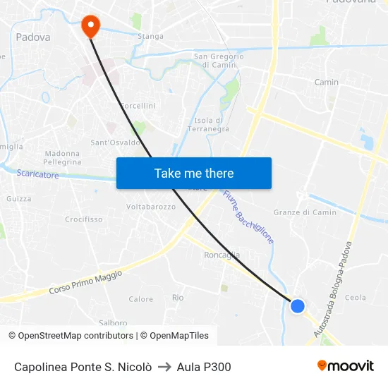 Ponte San Nicolo Terminal to P300 Hall map