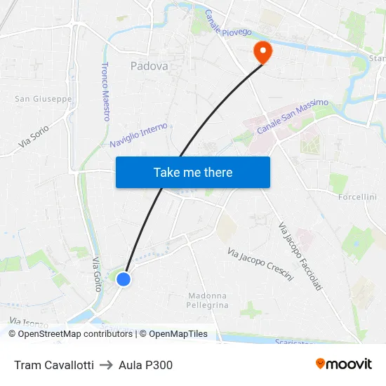 Tram Cavallotti to P300 Hall map