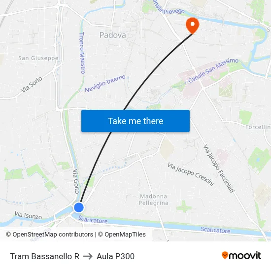Tram Bassanello R to P300 Hall map
