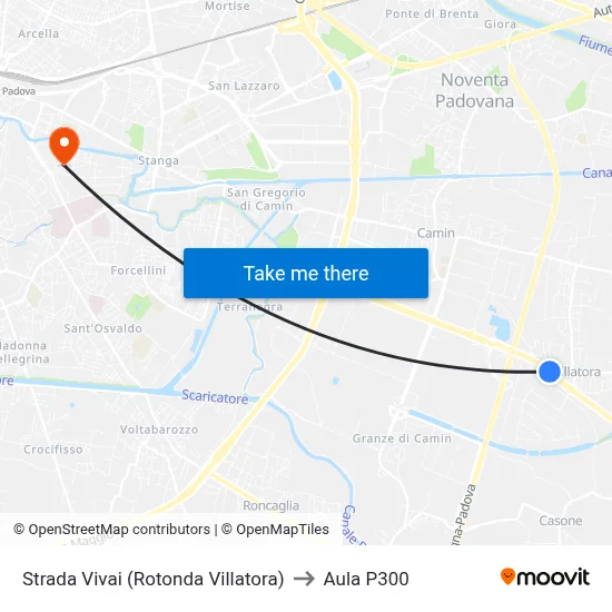 Vivai Road (Villatora Roundabout) to P300 Hall map