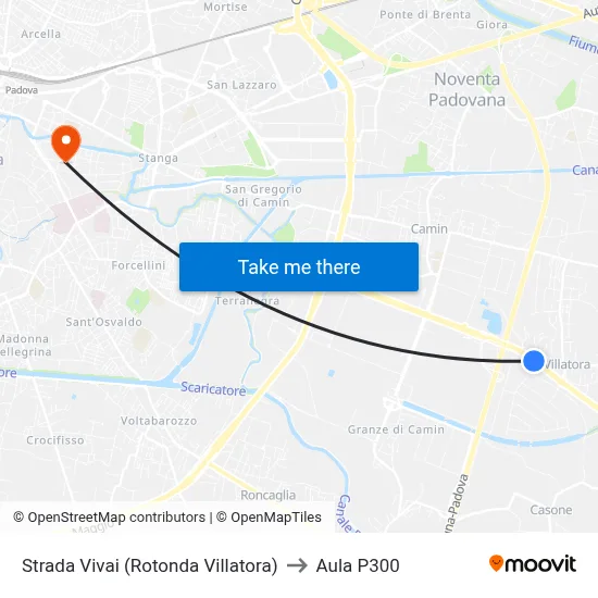 Vivai Road (Villatora Roundabout) to P300 Hall map