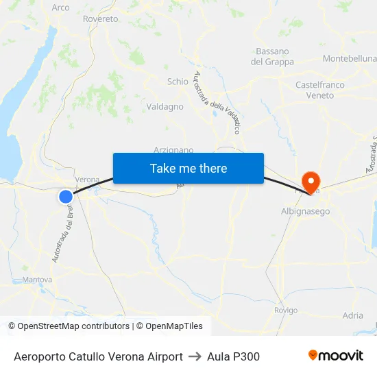 Catullo Verona Airport to P300 Hall map
