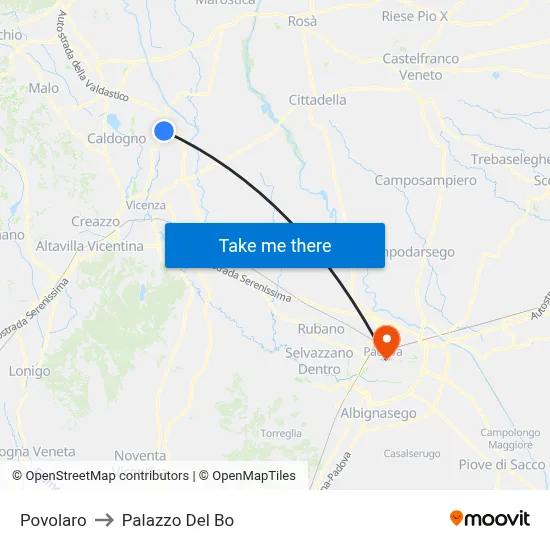 Povolaro to Palazzo Del Bo map