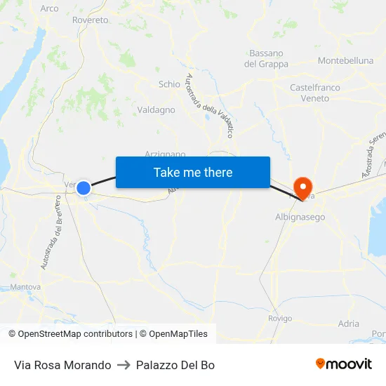 Via Rosa Morando to Palazzo Del Bo map