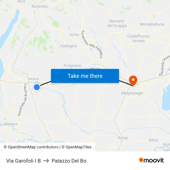 Via Garofoli I B to Palazzo Del Bo map