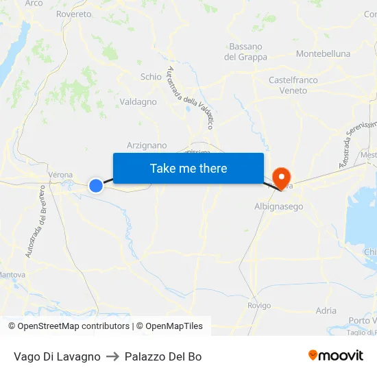 Vago Di Lavagno to Palazzo Del Bo map