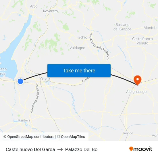 Castelnuovo Del Garda to Palazzo Del Bo map