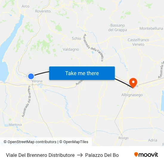 Brennero Avenue Gas Station to Palazzo Del Bo map