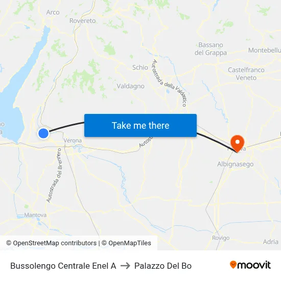 Bussolengo Power Plant A to Palazzo Del Bo map
