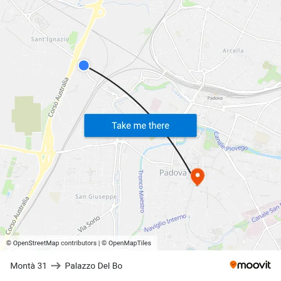 Montà 31 to Palazzo Del Bo map