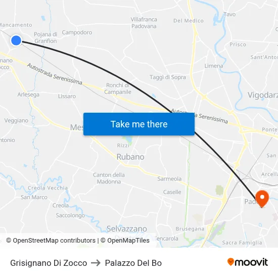Grisignano Di Zocco to Palazzo Del Bo map