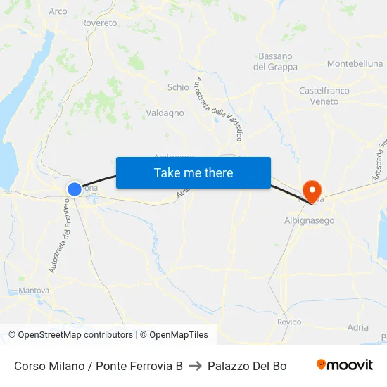 Corso Milano / Ponte Ferrovia B to Palazzo Del Bo map