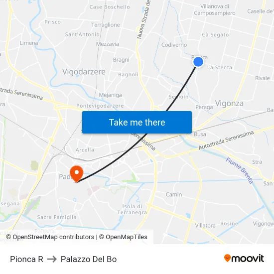 Pionca to Palazzo Del Bo map