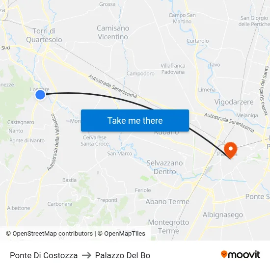 Costozza Bridge to Palazzo Del Bo map