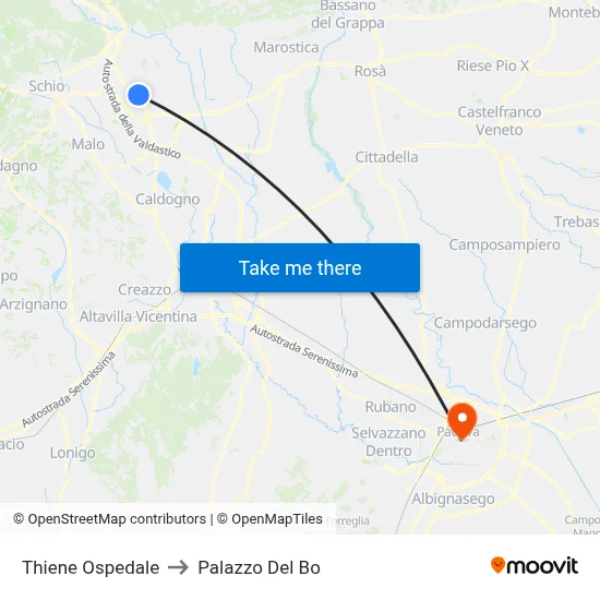 Thiene Hospital to Palazzo Del Bo map