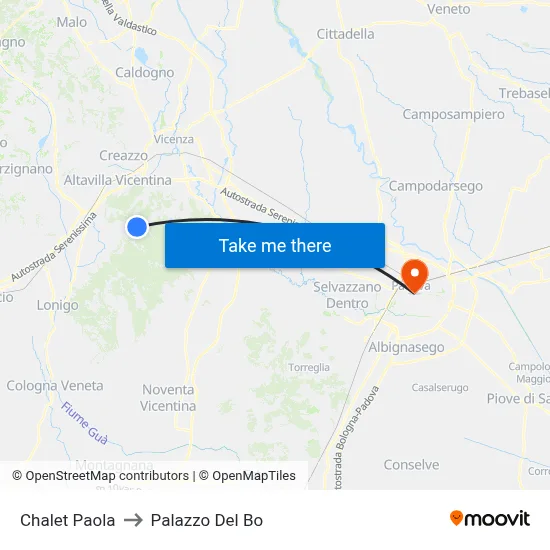 Paola Chalet to Palazzo Del Bo map