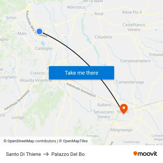 Santo Di Thiene to Palazzo Del Bo map