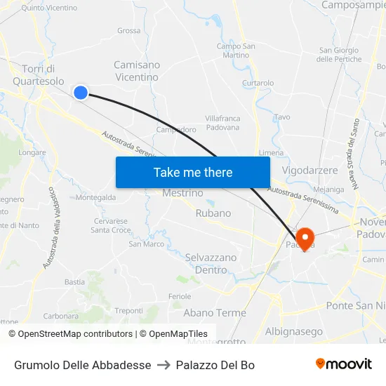Grumolo Delle Abbadesse to Palazzo Del Bo map